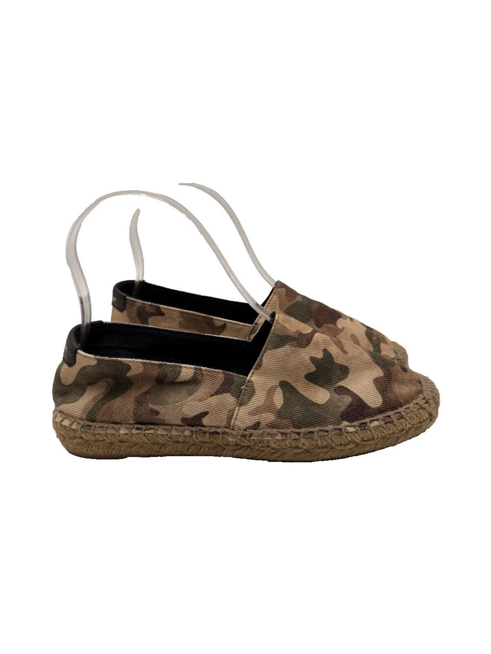 Women’s Saint Laurent camouflage canvas espadrilles braided jute midsole Size 35